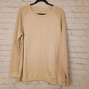 Beige Crewneck Sweatshirt Women 2XL Cable Knit Raglan Long Sleeve Pullover